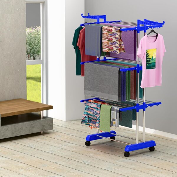 BrandFlex Foldable Cloth Drying Stand Stainless Steel – 3 Tier Heavy-Duty Clothes Dryer for Balcony, Indoor & Outdoor Use | with Wheels & Hanger Slots | Rust-Proof Laundry Rack...