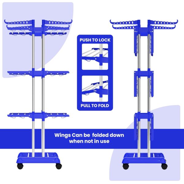 BrandFlex Foldable Cloth Drying Stand Stainless Steel – 3 Tier Heavy-Duty Clothes Dryer for Balcony, Indoor & Outdoor Use | with Wheels & Hanger Slots | Rust-Proof Laundry Rack...