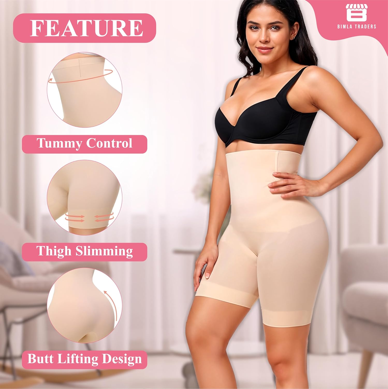 Btag High Waist Tummy Control Shapewear Shorts | Tummy Tucker| Seamless Body Shaper | Shorts Under Dress | Comfortable | Breathable | Free Size 35 to 75 KG
