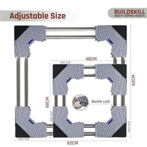 BUILDSKILL 350kg Load Capacity Washing Machine Stand Adjustable | Spirit Level | Anti-Vibration Mats | Dual SS Tubes | Legs with Rubber Pads | Without Wheels Height Stand for...
