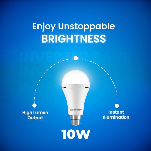 Colorbot 10W Emergency Inverter Rechargeable LED Bulb for Power Cut | 4 Hour Battery Backup | B22D | Cool Day Light (6500K) | Li-ion Battery Inside (Pack of 1)