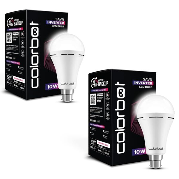 Colorbot 10W Emergency Inverter Rechargeable LED Bulb for Power Cut | 4 Hour Battery Backup | B22D | Cool Day Light (6500K) | Li-ion Battery Inside (Pack of 1)