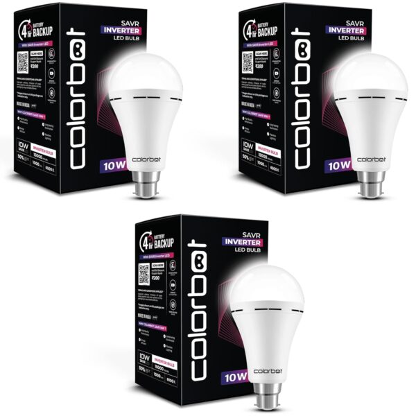 Colorbot 10W Emergency Inverter Rechargeable LED Bulb for Power Cut | 4 Hour Battery Backup | B22D | Cool Day Light (6500K) | Li-ion Battery Inside (Pack of 1)