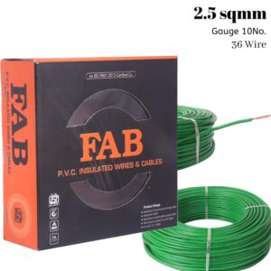 COPPER 2.5 MM 90 MTR FR PVC Insulated CCA Copper Wire, Single Core Multi Strand House Cable for Gauge (10 No.) (Green)