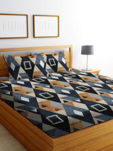 DECORUM Glace Cotton Fitted 1 Bedsheet King Size (72"x78") | All Around Elastic | Cotton Feel | 2 Pillow Covers (17"x27") | Fits Up to 8" Mattress | 200-220 TC | Printed Double...