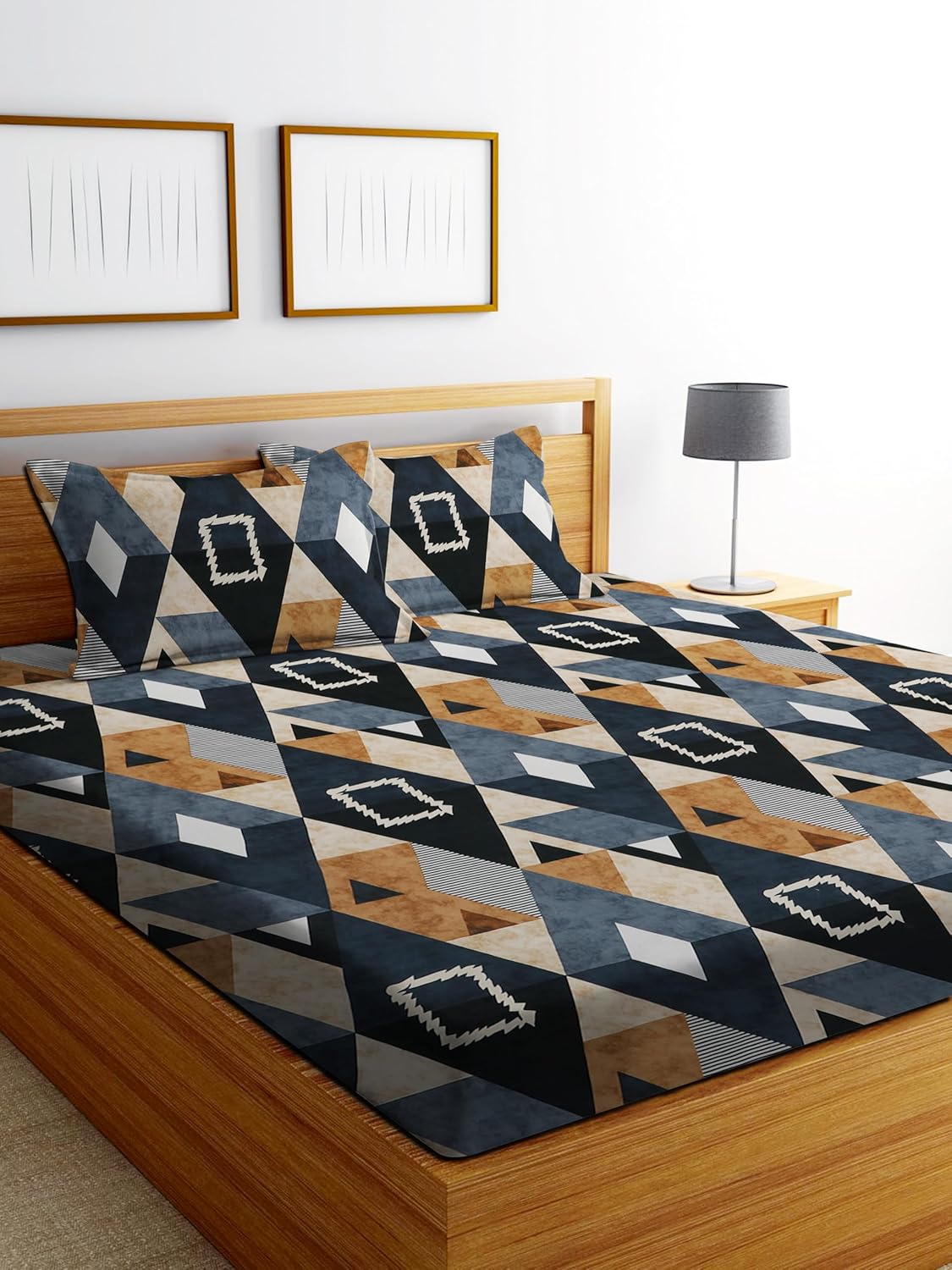 DECORUM Glace Cotton Fitted 1 Bedsheet King Size (72"x78") | All Around Elastic | Cotton Feel | 2 Pillow Covers (17"x27") | Fits Up to 8" Mattress | 200-220 TC | Printed Double...