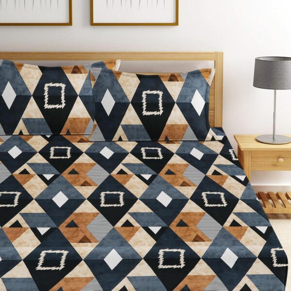 DECORUM Glace Cotton Fitted 1 Bedsheet King Size (72"x78") | All Around Elastic | Cotton Feel | 2 Pillow Covers (17"x27") | Fits Up to 8" Mattress | 200-220 TC | Printed Double...