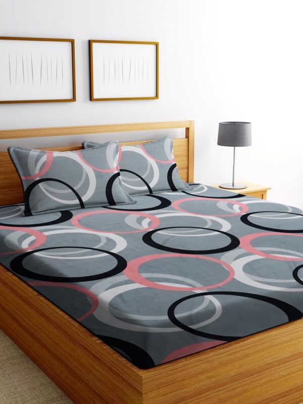 DECORUM Glace Cotton Fitted 1 Bedsheet King Size (72"x78") | All Around Elastic | Cotton Feel | 2 Pillow Covers (17"x27") | Fits Up to 8" Mattress | 200-220 TC | Printed Double...
