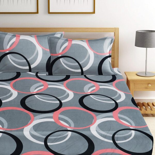 DECORUM Glace Cotton Fitted 1 Bedsheet King Size (72"x78") | All Around Elastic | Cotton Feel | 2 Pillow Covers (17"x27") | Fits Up to 8" Mattress | 200-220 TC | Printed Double...