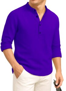 DEELMO Men's Cotton Blend Solid Regular Fit Full Sleeve Short Kurta | Men's Trendy Short Kurta