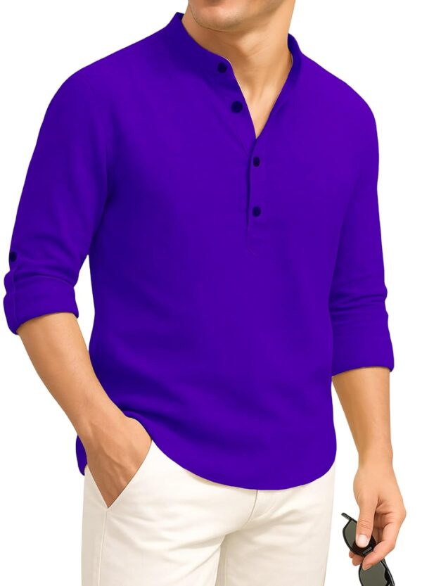 DEELMO Men's Cotton Blend Solid Regular Fit Full Sleeve Short Kurta | Men's Trendy Short Kurta