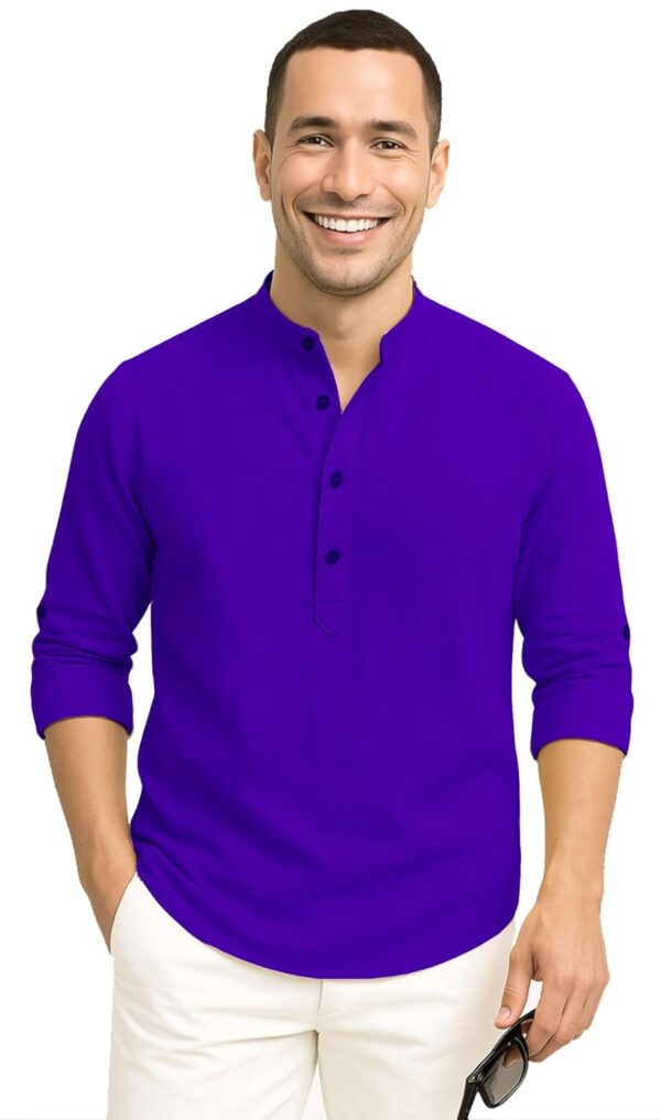 DEELMO Men's Cotton Blend Solid Regular Fit Full Sleeve Short Kurta | Men's Trendy Short Kurta