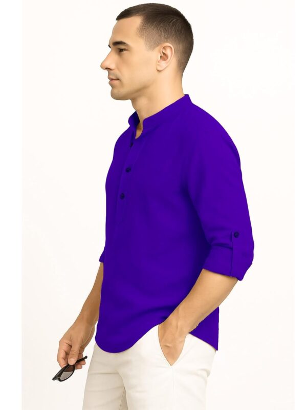 DEELMO Men's Cotton Blend Solid Regular Fit Full Sleeve Short Kurta | Men's Trendy Short Kurta