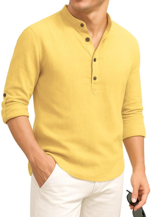 DEELMO Men's Cotton Blend Solid Regular Fit Full Sleeve Short Kurta | Men's Trendy Short Kurta
