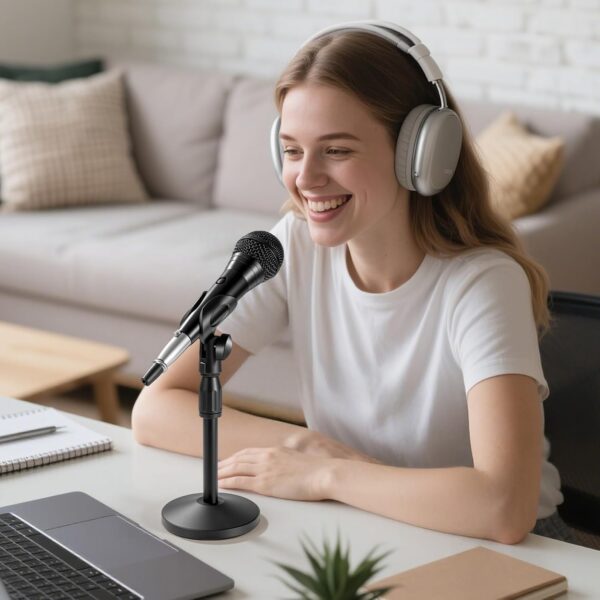 Desktop Microphone Stand Height and Angels Adjustable for Desk Mic Stand Holder, Table Microphone Holder Hold Up to 3.3Lbs Suitable for Podiums, Meeting Rooms, etc (Desktop Mic...