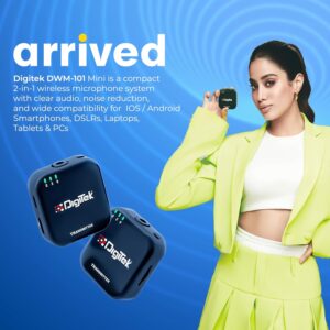 Digitek (DWM 101 Mini Wireless Microphone System, 2.4G Mic for iOS & Android Phones, DSLR, PC,Laptop, 80m Range, TF Card Support, 4-5hr Battery, Real-Time Monitoring, for Vlogs...