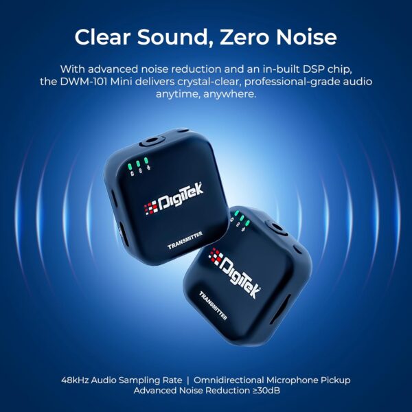 Digitek (DWM 101 Mini Wireless Microphone System, 2.4G Mic for iOS & Android Phones, DSLR, PC,Laptop, 80m Range, TF Card Support, 4-5hr Battery, Real-Time Monitoring, for Vlogs...