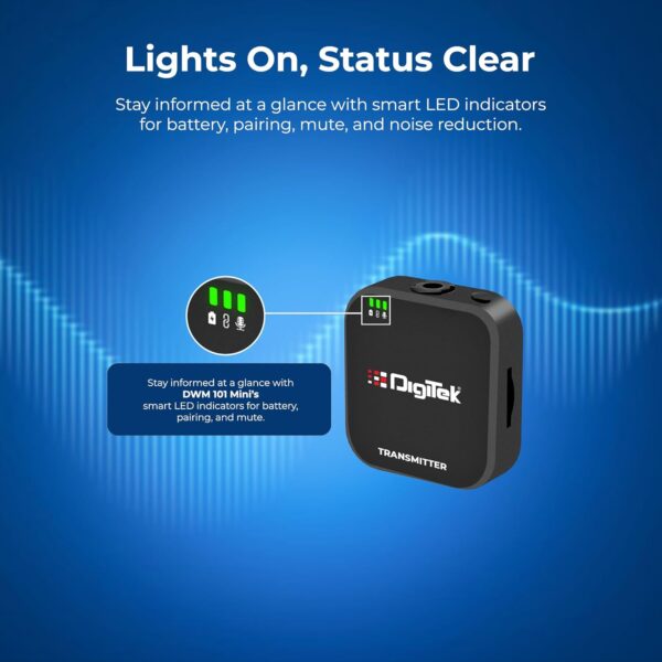 Digitek (DWM 101 Mini Wireless Microphone System, 2.4G Mic for iOS & Android Phones, DSLR, PC,Laptop, 80m Range, TF Card Support, 4-5hr Battery, Real-Time Monitoring, for Vlogs...