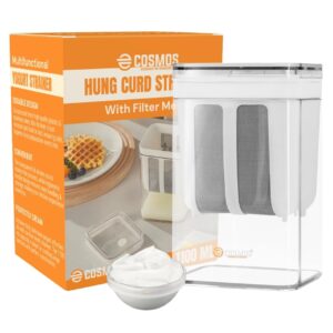 E-COSMOS Plastic Multipurpose Greek Yogurt & Curd Maker Hung Curd - 1100ml | Durable, BPA-Free | Easy Homemade Yogurt & Cheese (Yogurt Maker), 10L x 8W x 16H cm, Multi-Coloured