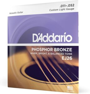 EJ26 Phosphor Bronze Acoustic Guitar Strings - Custom Light Gauge 11-52, Enhanced Tone & Playability, Hex Core, Corrosion-Resistant, Ideal for Beginners & Pros