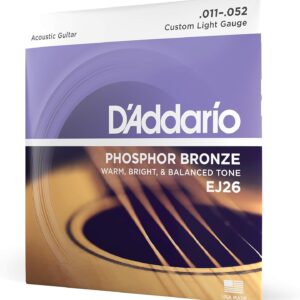 EJ26 Phosphor Bronze Acoustic Guitar Strings - Custom Light Gauge 11-52, Enhanced Tone & Playability, Hex Core, Corrosion-Resistant, Ideal for Beginners & Pros