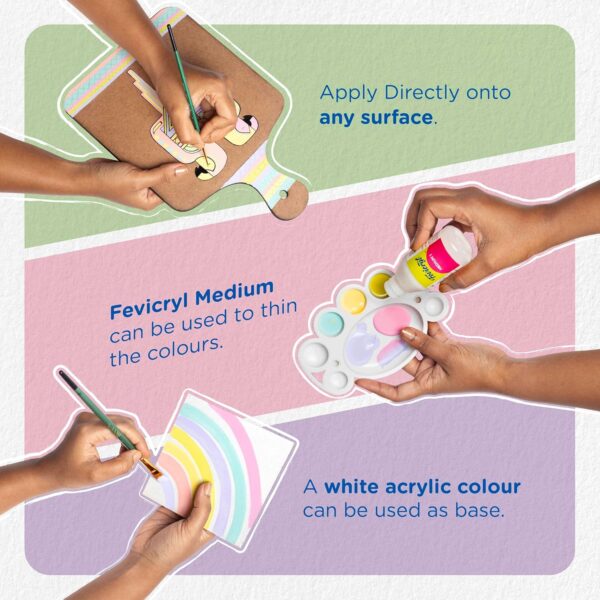 Fevicryl Acrylic Colours Pastel Kit | 10 Colours x 15 ml | DIY Paint, Rich Pigment | Multicolour & Multi-surface | Non-Cracking Paint for Canvas, Wood, Leather, Earthenware, Metal