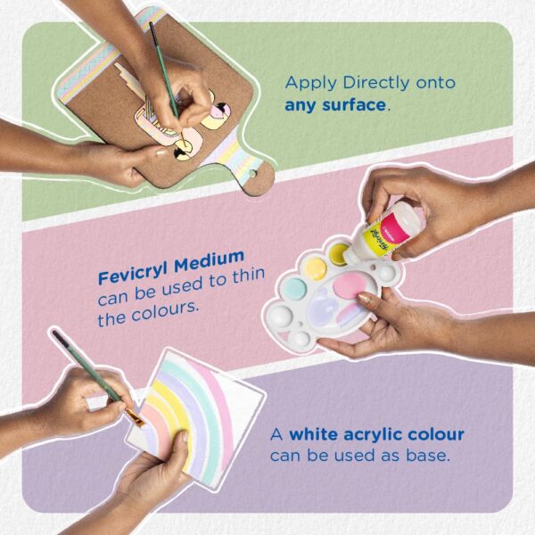 Fevicryl Acrylic Colours Pastel Kit | 10 Colours x 15 ml | DIY Paint, Rich Pigment | Multicolour & Multi-surface | Non-Cracking Paint for Canvas, Wood, Leather, Earthenware, Metal