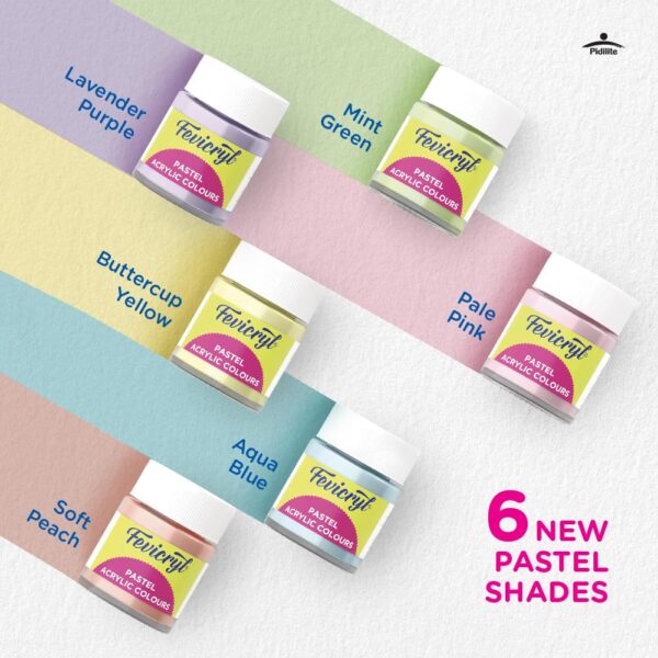 Fevicryl Acrylic Colours Pastel Kit | 10 Colours x 15 ml | DIY Paint, Rich Pigment | Multicolour & Multi-surface | Non-Cracking Paint for Canvas, Wood, Leather, Earthenware, Metal
