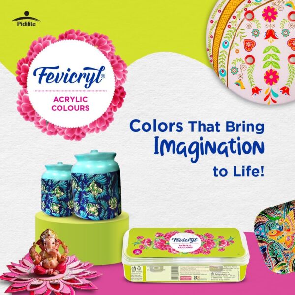 Fevicryl Acrylic Colours Sunflower Kit | 10 Colours x 15 ml | DIY Paint, Rich Pigment | Multicolour & Multi-surface | Non-Cracking Paint for Canvas, Wood, Leather, Earthenware,...