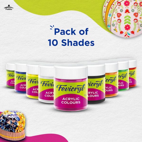Fevicryl Acrylic Colours Sunflower Kit | 10 Colours x 15 ml | DIY Paint, Rich Pigment | Multicolour & Multi-surface | Non-Cracking Paint for Canvas, Wood, Leather, Earthenware,...