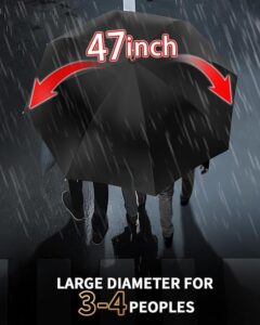 FLYNGO Umbrella for Rain Big Size, Premium Wooden Handle Golf Umbrella for Sun UV Protection and Heavy Rain, Windproof 8-Rib Fiberglass Frame, One-Click Auto Open