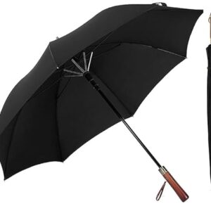 FLYNGO Umbrella for Rain Big Size, Premium Wooden Handle Golf Umbrella for Sun UV Protection and Heavy Rain, Windproof 8-Rib Fiberglass Frame, One-Click Auto Open