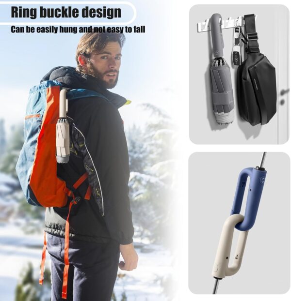 FLYNGO Umbrella for Rain Big Size with Carabiner Handle, 3-Fold Travel Umbrella for Sun Protection, Windproof Reinforced 10 Dual Ribs, Automatic Open/Close