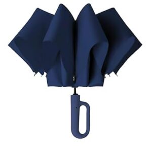 FLYNGO Umbrella for Rain Big Size with Carabiner Handle, 3-Fold Travel Umbrella for Sun Protection, Windproof Reinforced 10 Dual Ribs, Automatic Open/Close