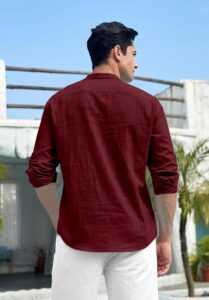 Folgen Men's Printed Cotton Blend Full Sleeve Straight Kurta Regular Fit Short Kurta Shirt for Men