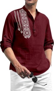 Folgen Men's Printed Cotton Blend Full Sleeve Straight Kurta Regular Fit Short Kurta Shirt for Men