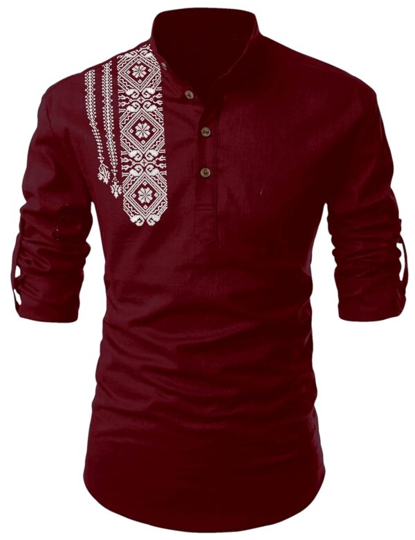 Folgen Men's Printed Cotton Blend Full Sleeve Straight Kurta Regular Fit Short Kurta Shirt for Men