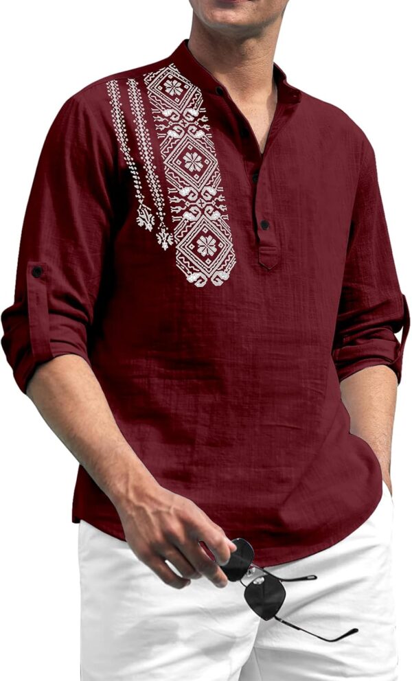 Folgen Men's Printed Cotton Blend Full Sleeve Straight Kurta Regular Fit Short Kurta Shirt for Men