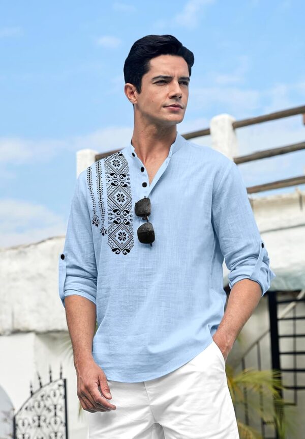 Folgen Men's Printed Cotton Blend Full Sleeve Straight Kurta Regular Fit Short Kurta Shirt for Men