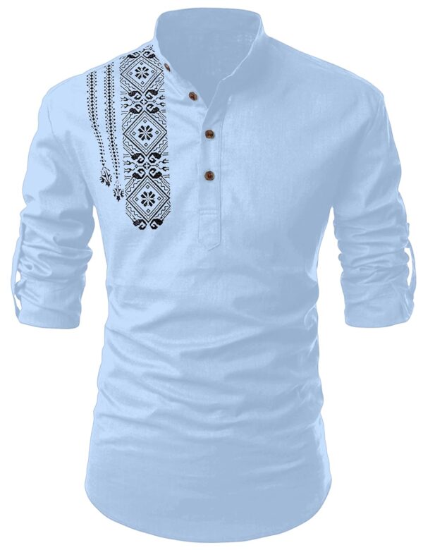 Folgen Men's Printed Cotton Blend Full Sleeve Straight Kurta Regular Fit Short Kurta Shirt for Men