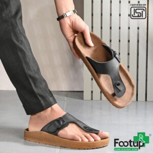 FOOT UP Men’s Orthopedic Comfort Sandals | Stylish Leather Casual Slippers with Cushioned Footbed, Arch Support & Anti-Slip Sole – Ideal for Everyday Wear, Office & Outdoor Use