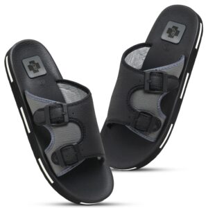 FOOT UP Men’s Orthopedic Comfort Slippers | Dual Buckle Casual Sandals with Soft Cushioned Footbed, Arch Support & Anti-Skid Lightweight Sole – Everyday Wear & Indoor Outdoor Use