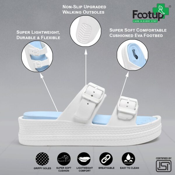 FOOT UP Women’s Orthopedic Dual Buckle Slides | Soft Cushion Sole EVA Slip-On Sandals | Stylish Anti-Slip Comfort Slippers