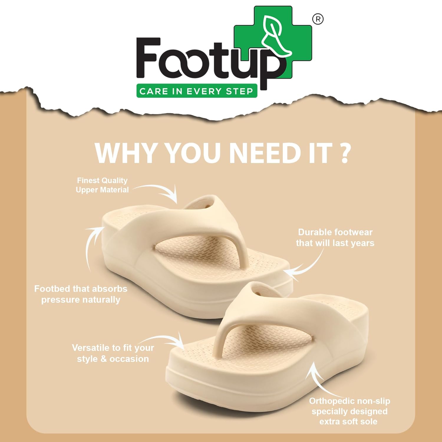 FOOT UP Women’s Soft EVA Recovery Slippers | Ultra-Lightweight Cloud Comfort Sandals with Thick Cushioned Sole – Anti-Skid Indoor & Outdoor Everyday Wear Orthopedic Slides