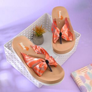 FOOT UP Women’s Stylish Bow-Knot Comfort Slippers | Soft Cushioned EVA Footbed with Trendy Satin Straps & Anti-Skid Lightweight Sole – Everyday Wear Fashion Sandals for Indoor &...