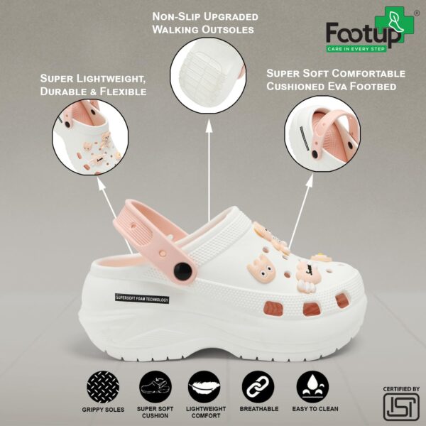 FOOT UP Women’s Teddy Cartoon Clogs | Soft EVA Platform Sandals | Lightweight Waterproof Slip-On Footwear | Non-Slip Comfortable Everyday Wear Slides for Girls & Ladies