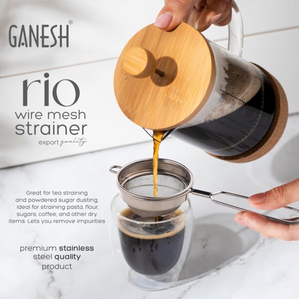 GANESH Rio Tea Strainer/Chai Chhalni/Coffee Strainer/Tea Filter/Juice and Oil Filter with Wire Handle and Stainless Steel - Set of 2