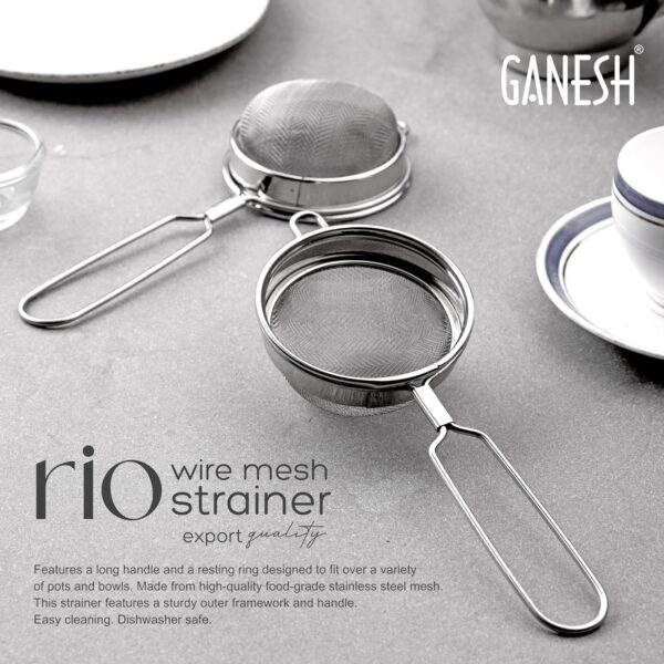 GANESH Rio Tea Strainer/Chai Chhalni/Coffee Strainer/Tea Filter/Juice and Oil Filter with Wire Handle and Stainless Steel - Set of 2