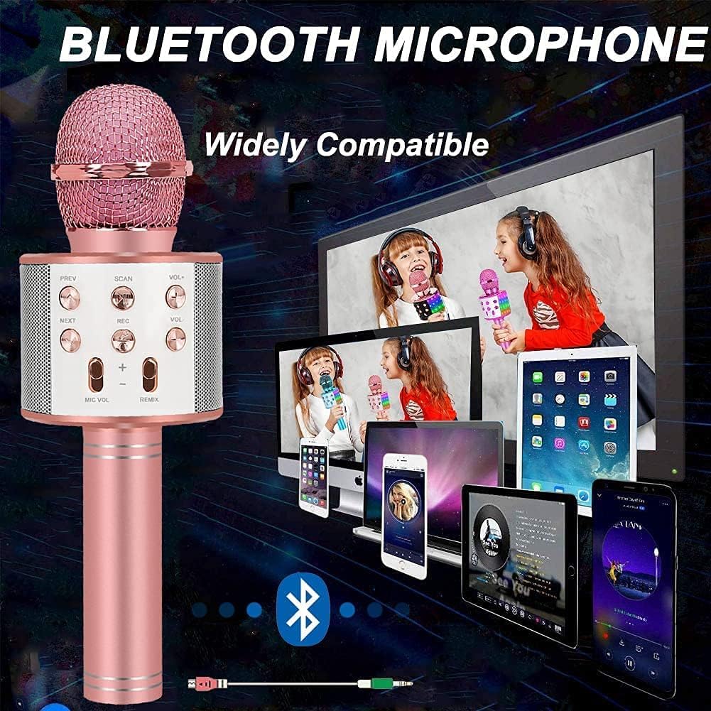 Gen Zee Toys Advance Handheld Wireless Singing Mike Multi-Function Bluetooth Karaoke Mic with Microphone Speaker for All Smart Phones (Best Gift for Kids) (Rose Gold)