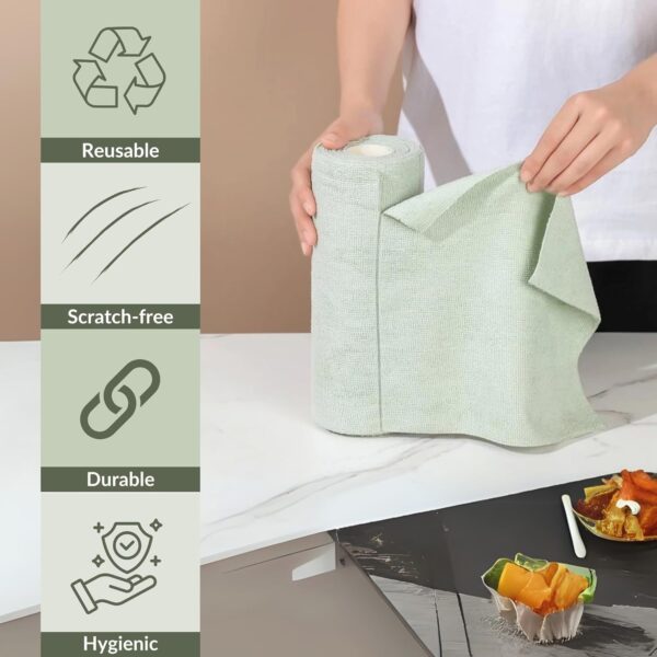 GERQSHO Microfiber Cleaning Cloth Roll 25x25CM – Reusable Tear-Away Towels Washable Super Absorbent Lint Free Cleaning Rags for Kitchen, Car, Garage and Home (Multicolor 1 Roll,...